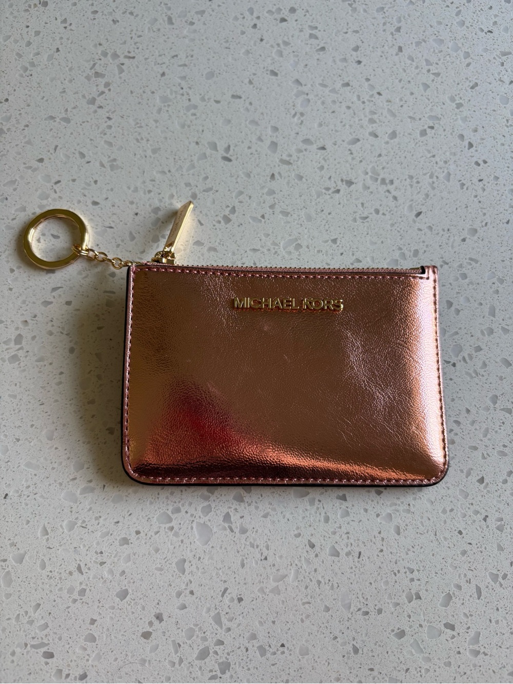 Michael Kors Metallic Rose Gold Card Holder with Keyring